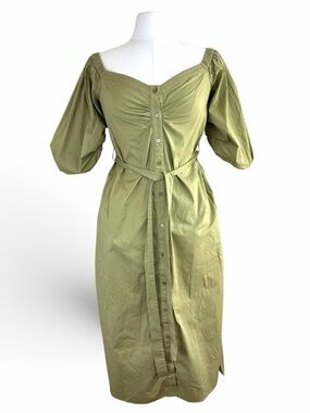 STAUD Reese Green Off the shoulder tie waist dress Medium
